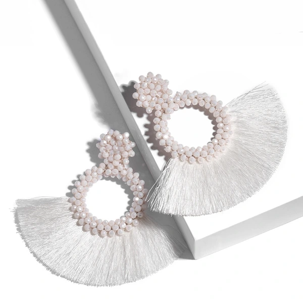 New accessories Bohemian fashion personality women's exaggerated hand-woven rice bead tassel earrings ern02