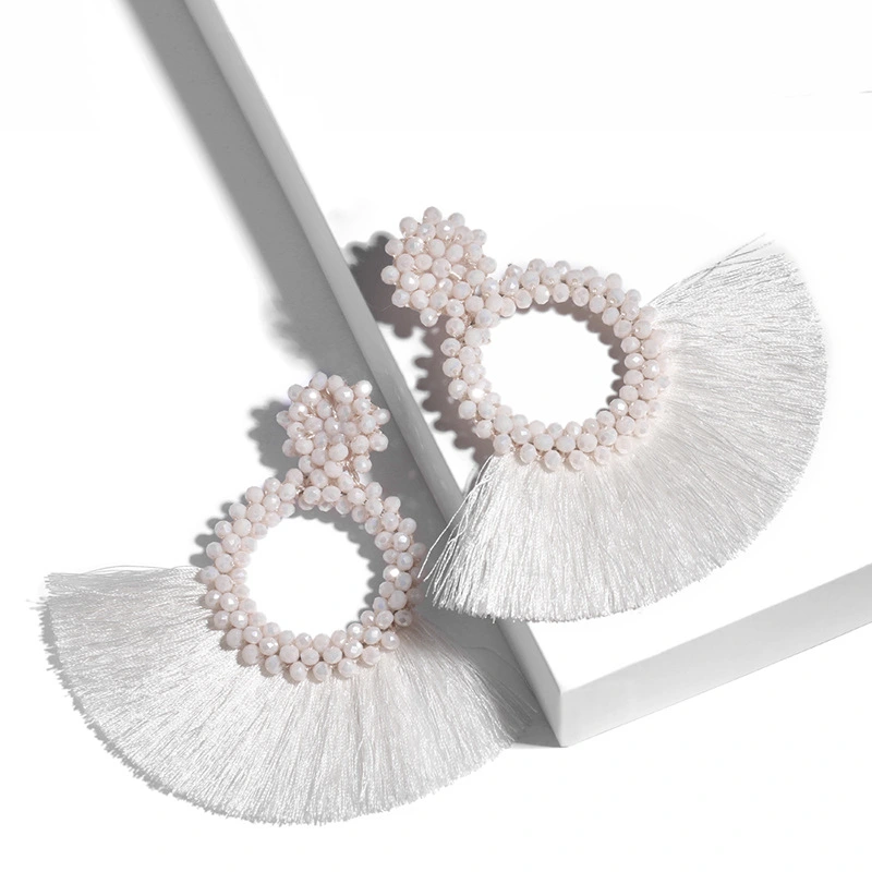 New accessories Bohemian fashion personality women's exaggerated hand-woven rice bead tassel earrings ern02