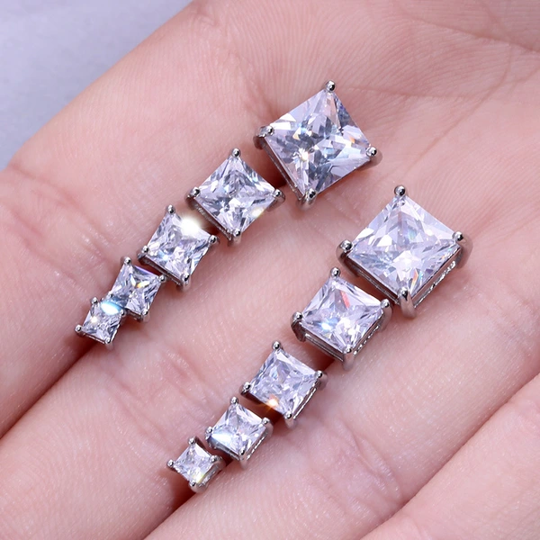 Hot-selling factory wholesale earrings classic four-claw AAA square diamond zircon earrings all-match real gold color preservation