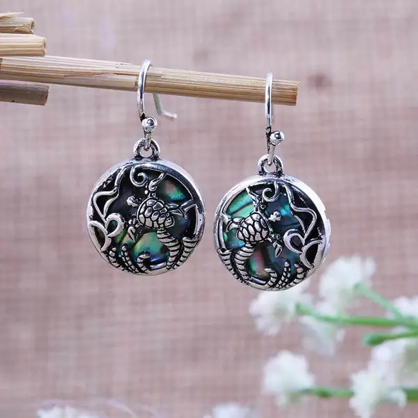 New creative beach style women's colorful shell earrings copper plated ancient silver earrings wholesale