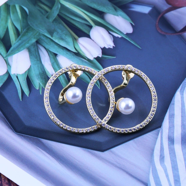 Japanese and Korean trendy earrings, creative geometric rings, zircon pearl pendant earrings, hot-selling earrings