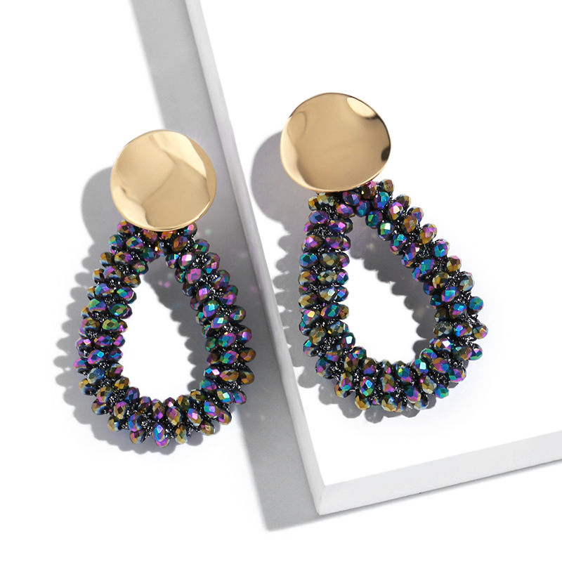 Crystal rice bead earrings for women water drop geometric earrings colorful beads earrings alloy ear needle erq07