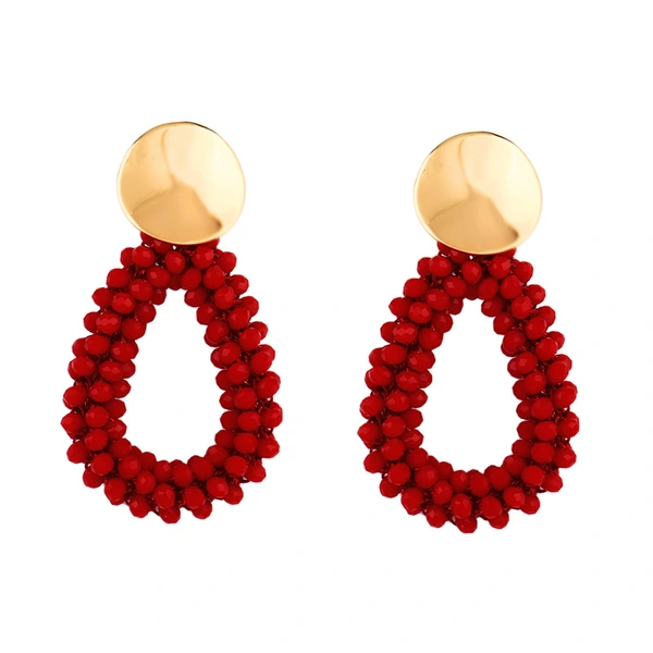 Crystal rice bead earrings for women water drop geometric earrings colorful beads earrings alloy ear needle erq07