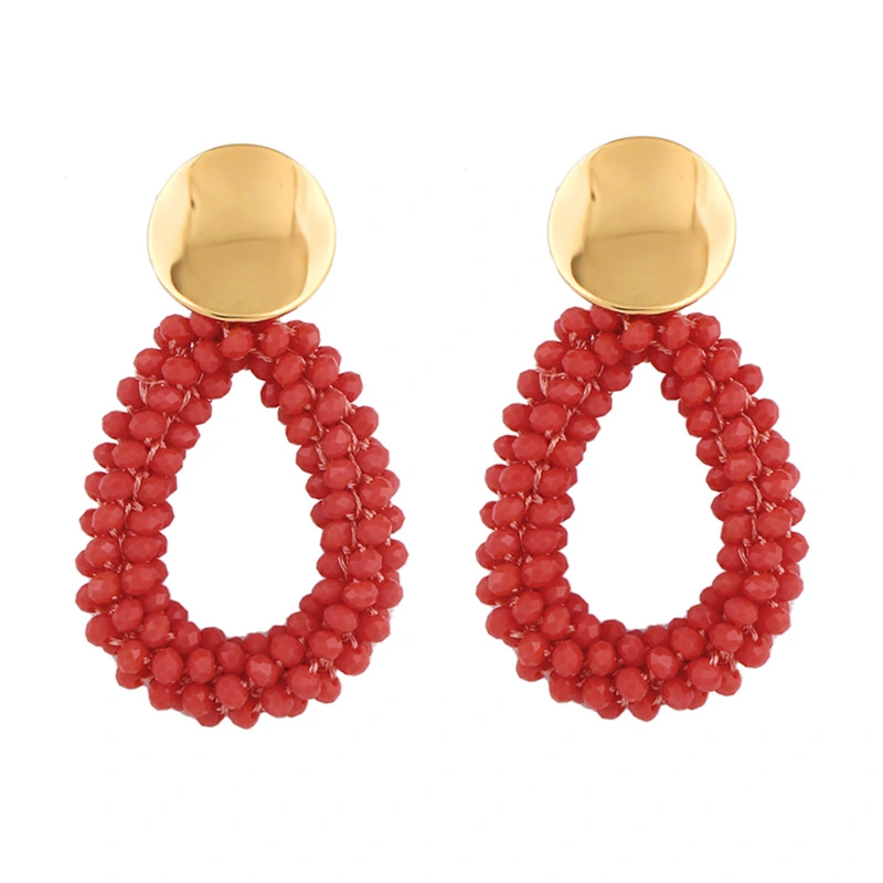 Crystal rice bead earrings for women water drop geometric earrings colorful beads earrings alloy ear needle erq07