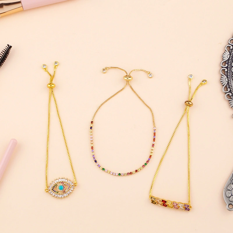 European and American fashion new exquisite micro-inlaid zircon pull-out bracelet female student colored crystal bracelet accessories brb54