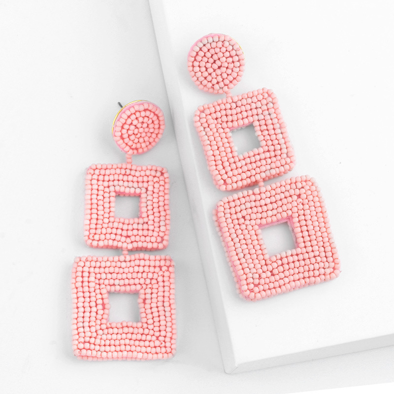 Source Creative woven double-sided rice bead earrings geometric square earrings factory direct sales erq15