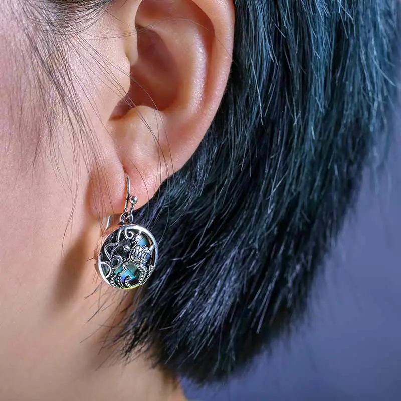 New creative beach style women's colorful shell earrings copper plated ancient silver earrings wholesale