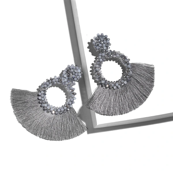 New accessories Bohemian fashion personality women's exaggerated hand-woven rice bead tassel earrings ern02