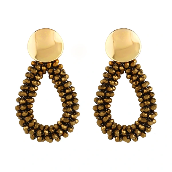 Crystal rice bead earrings for women water drop geometric earrings colorful beads earrings alloy ear needle erq07