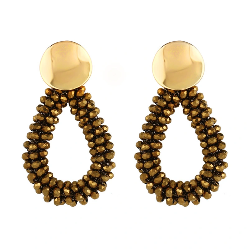 Crystal rice bead earrings for women water drop geometric earrings colorful beads earrings alloy ear needle erq07