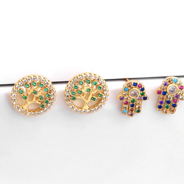 WISH new color zircon earrings full diamond tree of life earrings Fatima hand earrings erq24