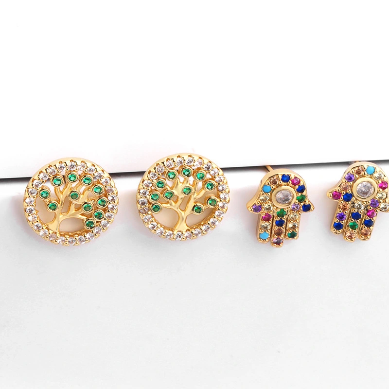 WISH new color zircon earrings full diamond tree of life earrings Fatima hand earrings erq24