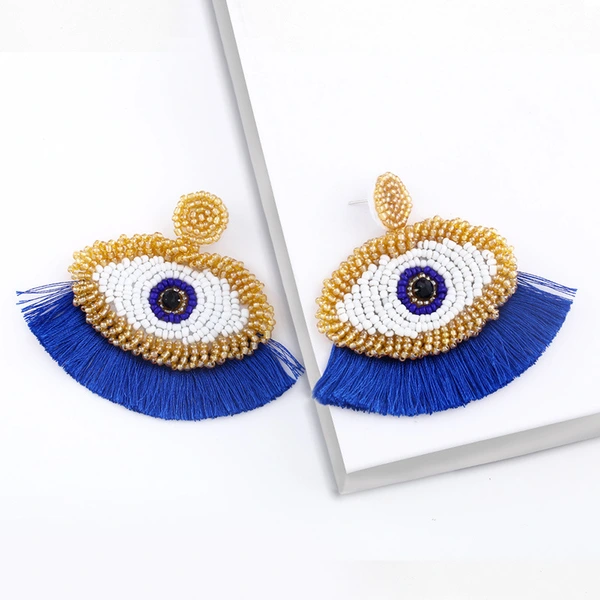 Clearance popular devil eye pendant earrings bohemian tassel rice bead earrings female erp50