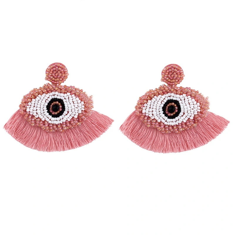 Clearance popular devil eye pendant earrings bohemian tassel rice bead earrings female erp50