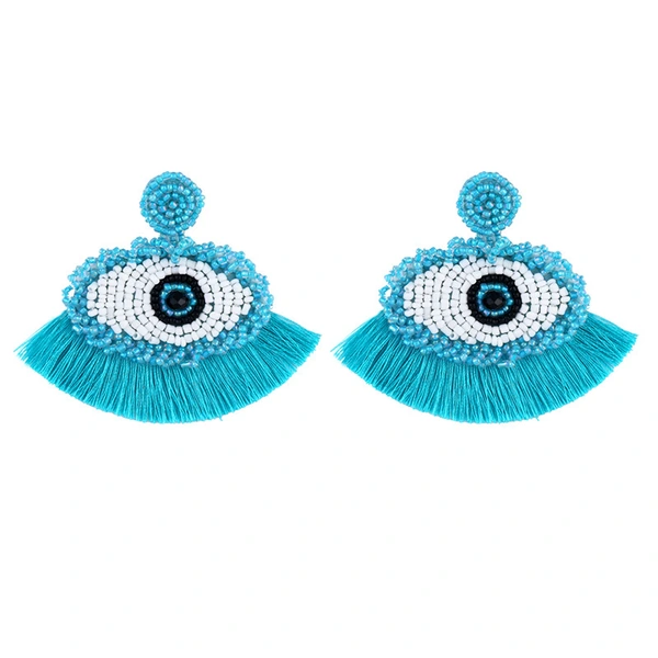 Clearance popular devil eye pendant earrings bohemian tassel rice bead earrings female erp50