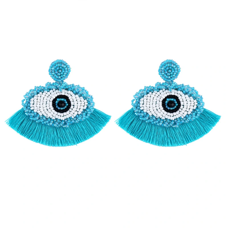 Clearance popular devil eye pendant earrings bohemian tassel rice bead earrings female erp50