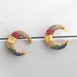 Clearance earring European and American style micro-inlaid colored zircon pin earrings crescent diamond earrings female erq38