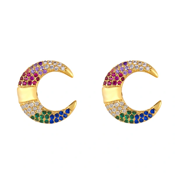 Clearance earring European and American style micro-inlaid colored zircon pin earrings crescent diamond earrings female erq38