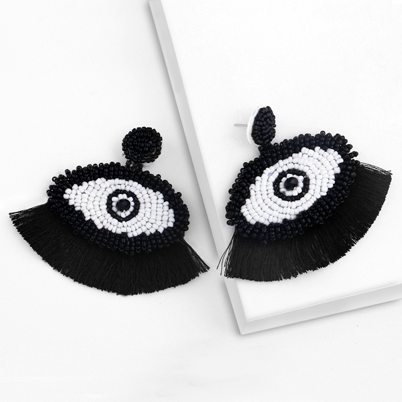 Clearance popular devil eye pendant earrings bohemian tassel rice bead earrings female erp50