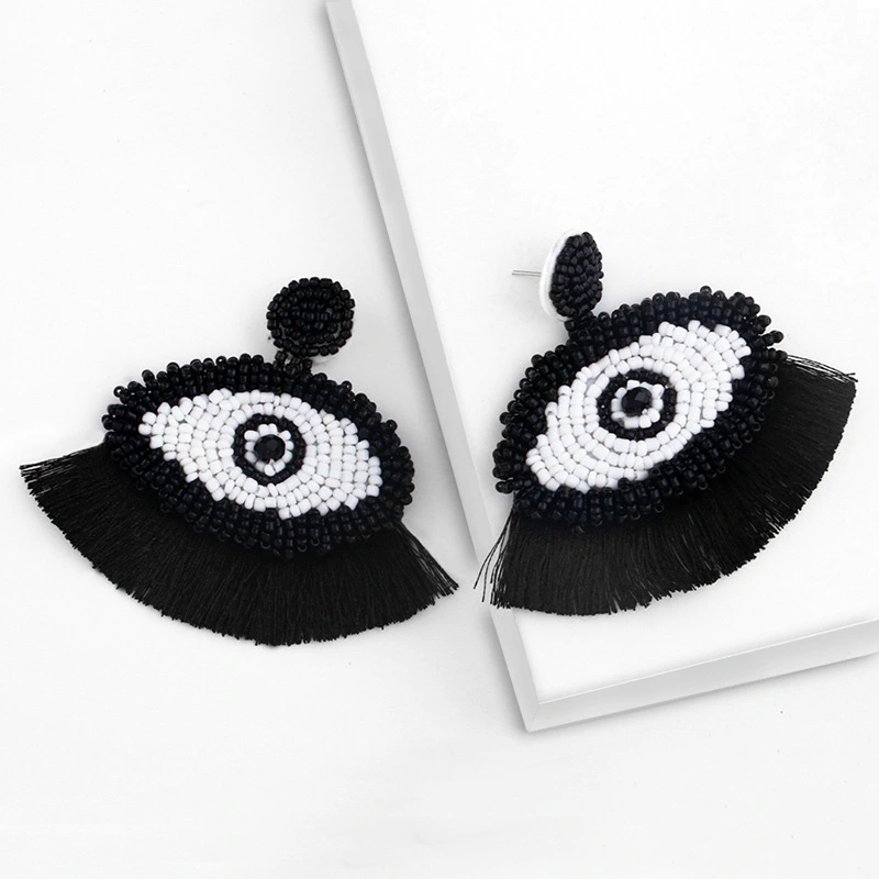 Clearance popular devil eye pendant earrings bohemian tassel rice bead earrings female erp50