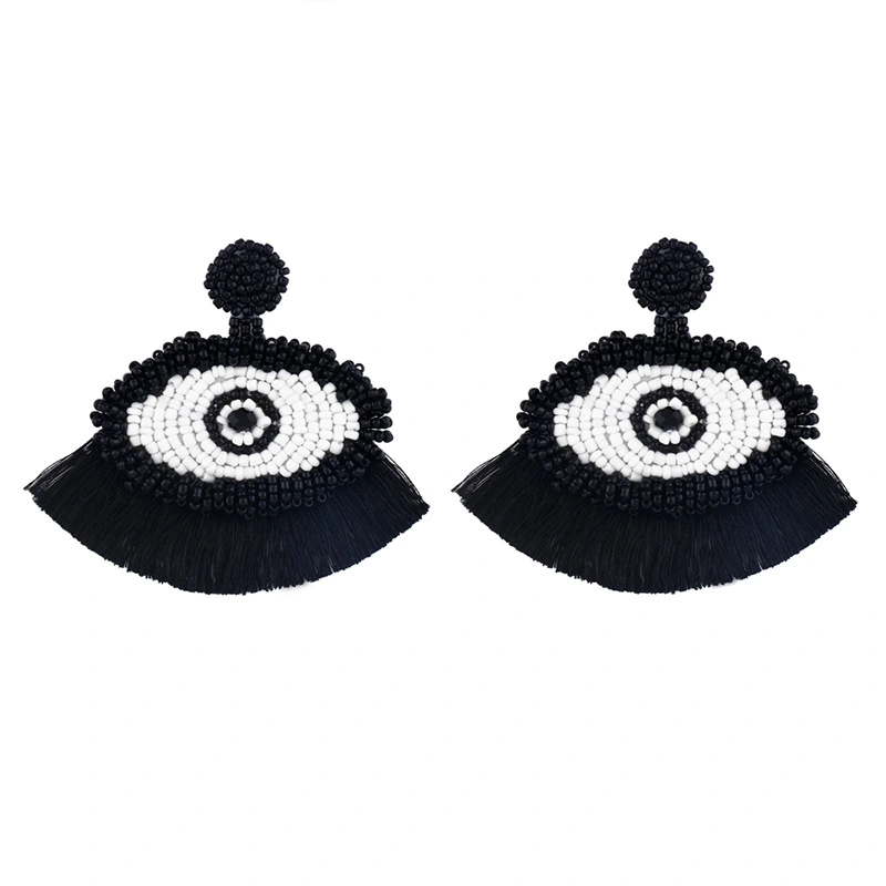 Clearance popular devil eye pendant earrings bohemian tassel rice bead earrings female erp50