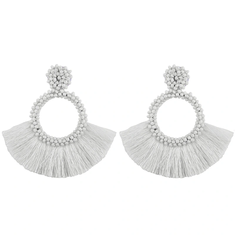 European and American earrings Bohemian rice beads fan-shaped tassel earrings fashionable women's personality earrings earrings erq73