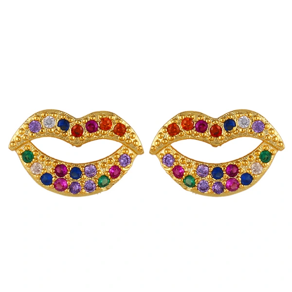 Original European and American Internet celebrity same style jewelry micro-inlaid colored zirconium earrings exquisite small heart geometric earrings wholesale