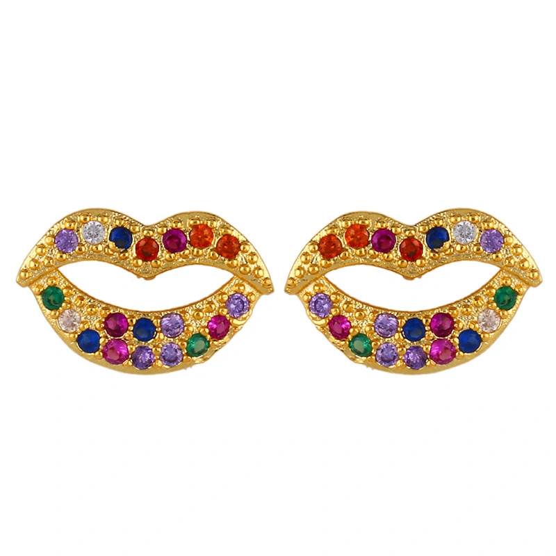 Original European and American Internet celebrity same style jewelry micro-inlaid colored zirconium earrings exquisite small heart geometric earrings wholesale