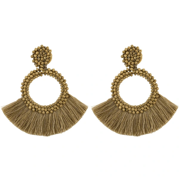 European and American earrings Bohemian rice beads fan-shaped tassel earrings fashionable women's personality earrings earrings erq73