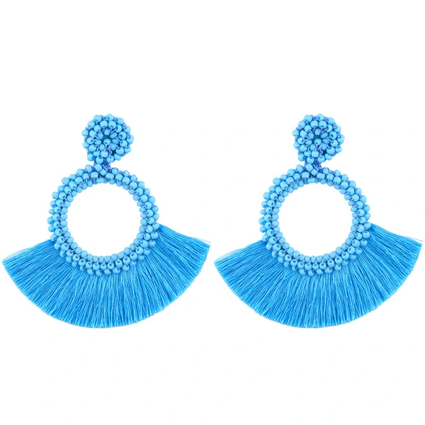 European and American earrings Bohemian rice beads fan-shaped tassel earrings fashionable women's personality earrings earrings erq73