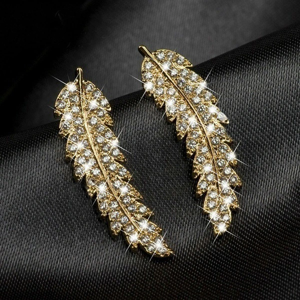 European and American hot selling fashion micro inlaid zircon leaf earrings for women simple and versatile jewelry factory wholesale