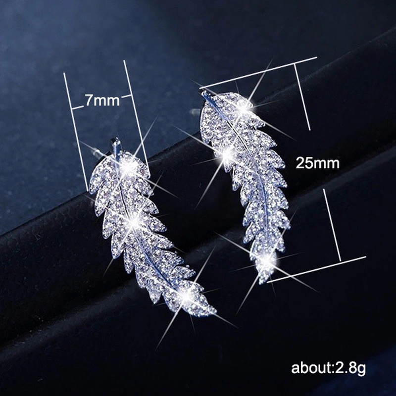 European and American hot selling fashion micro inlaid zircon leaf earrings for women simple and versatile jewelry factory wholesale