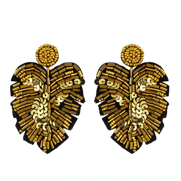 Creative new earrings Bohemian leaf rice bead earrings female exaggerated personality earrings source erq85