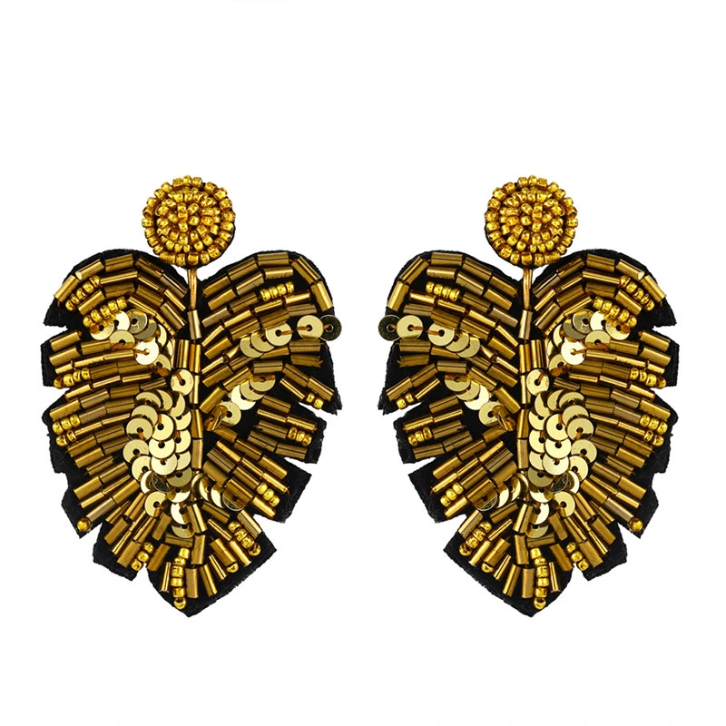 Creative new earrings Bohemian leaf rice bead earrings female exaggerated personality earrings source erq85