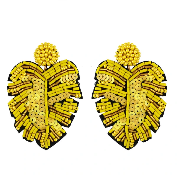 Creative new earrings Bohemian leaf rice bead earrings female exaggerated personality earrings source erq85
