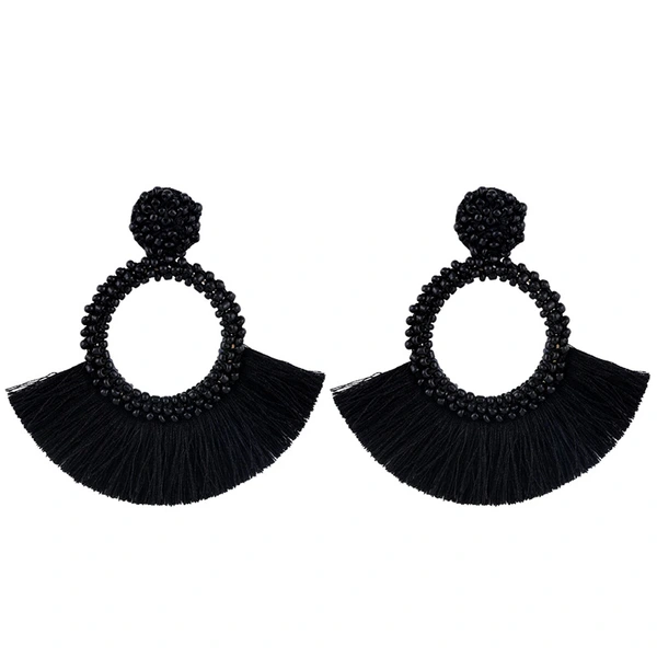 European and American earrings Bohemian rice beads fan-shaped tassel earrings fashionable women's personality earrings earrings erq73