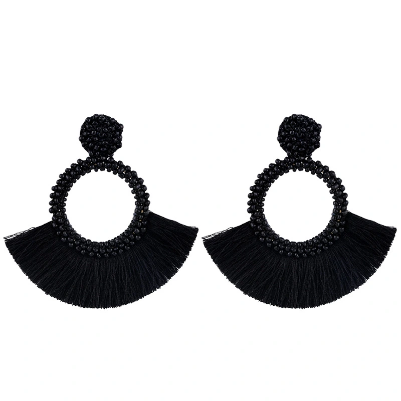 European and American earrings Bohemian rice beads fan-shaped tassel earrings fashionable women's personality earrings earrings erq73