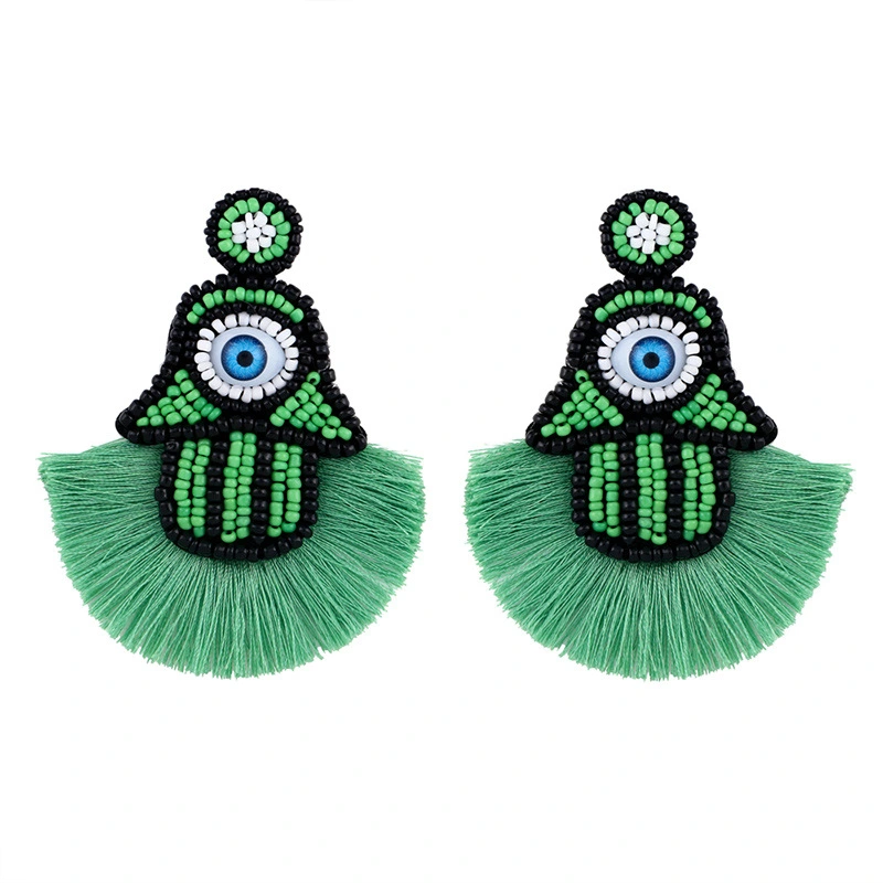 Clearance hot sale rice bead tassel earrings personality big eyes hand-woven rice bead earrings erq87