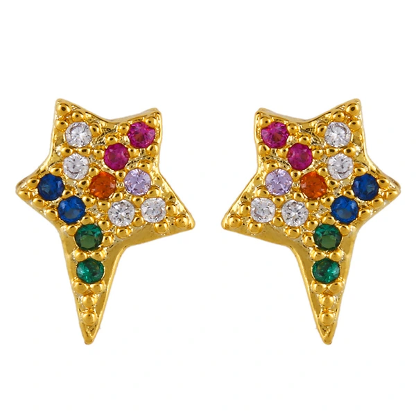 Original European and American Internet celebrity same style jewelry micro-inlaid colored zirconium earrings exquisite small heart geometric earrings wholesale