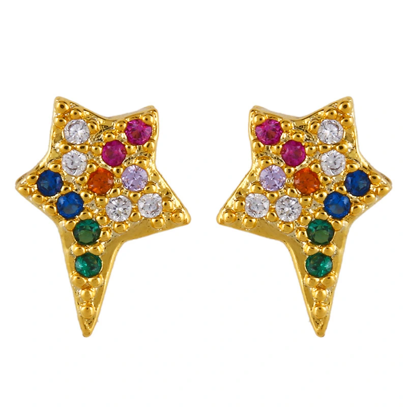 Original European and American Internet celebrity same style jewelry micro-inlaid colored zirconium earrings exquisite small heart geometric earrings wholesale