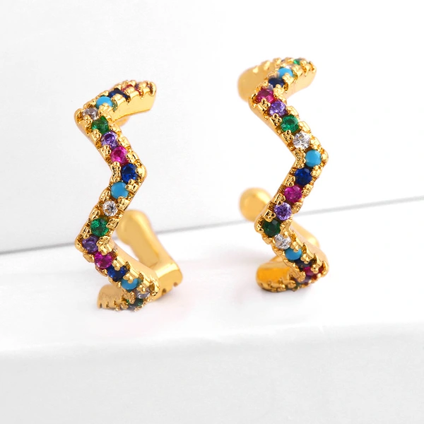 Colored zircon ear clips for women without pierced ears, European and American style, geometric small earrings, ear bone clips, earrings erq81