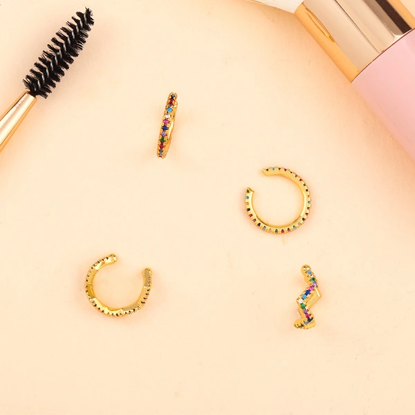 Colored zircon ear clips for women without pierced ears, European and American style, geometric small earrings, ear bone clips, earrings erq81