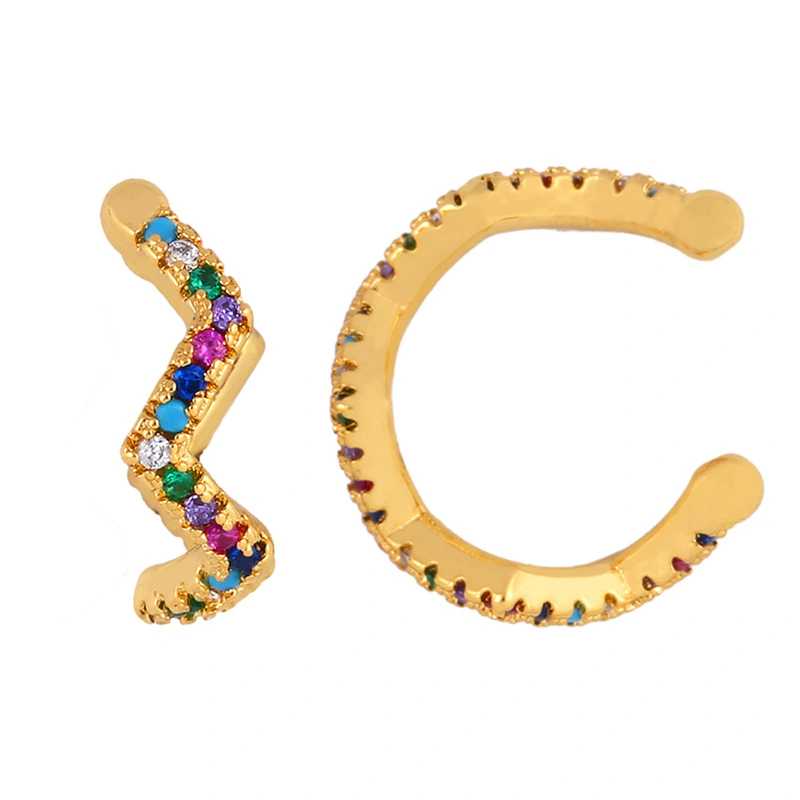 Colored zircon ear clips for women without pierced ears, European and American style, geometric small earrings, ear bone clips, earrings erq81