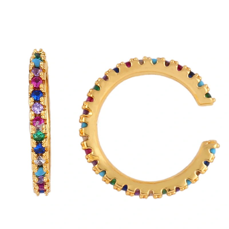 Colored zircon ear clips for women without pierced ears, European and American style, geometric small earrings, ear bone clips, earrings erq81