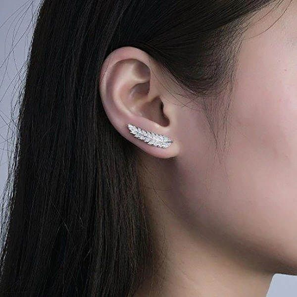 European and American hot selling fashion micro inlaid zircon leaf earrings for women simple and versatile jewelry factory wholesale