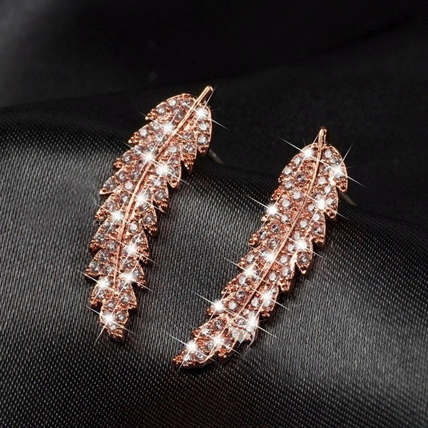 European and American hot selling fashion micro inlaid zircon leaf earrings for women simple and versatile jewelry factory wholesale