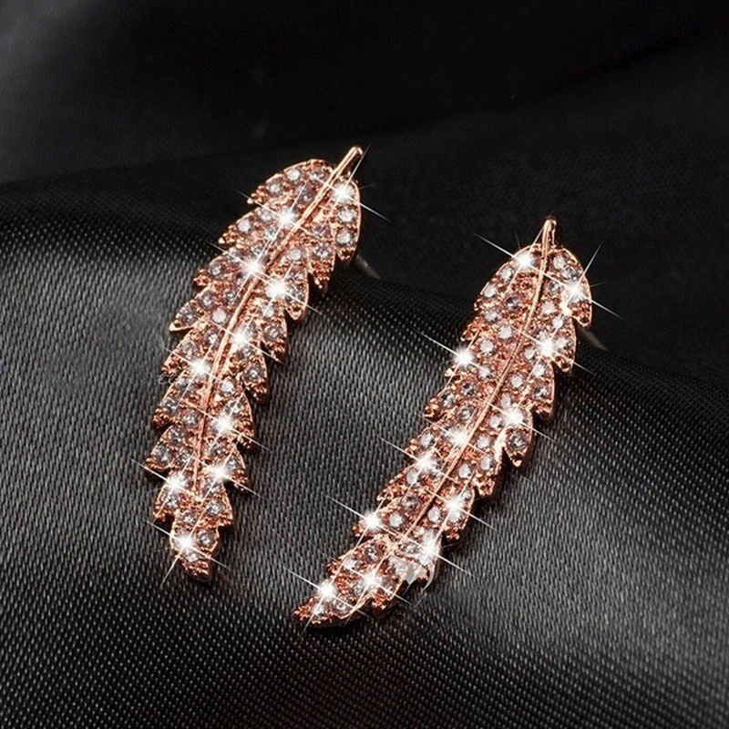 European and American hot selling fashion micro inlaid zircon leaf earrings for women simple and versatile jewelry factory wholesale