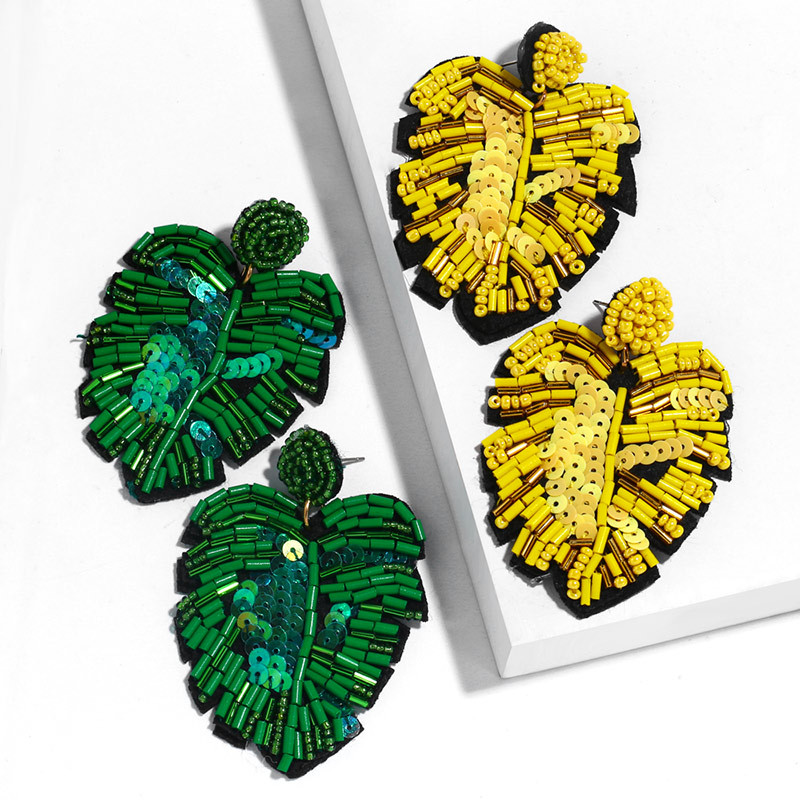 Creative new earrings Bohemian leaf rice bead earrings female exaggerated personality earrings source erq85