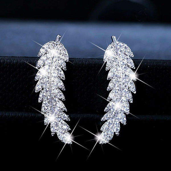 European and American hot selling fashion micro inlaid zircon leaf earrings for women simple and versatile jewelry factory wholesale