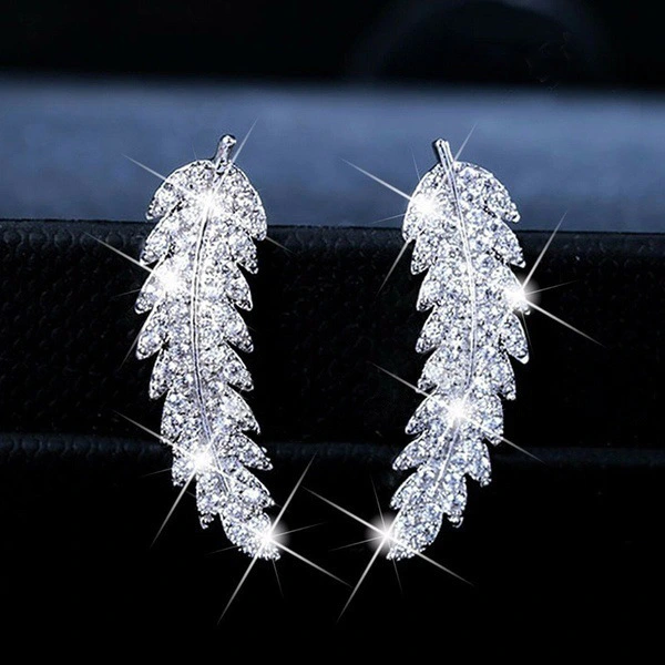European and American hot selling fashion micro inlaid zircon leaf earrings for women simple and versatile jewelry factory wholesale